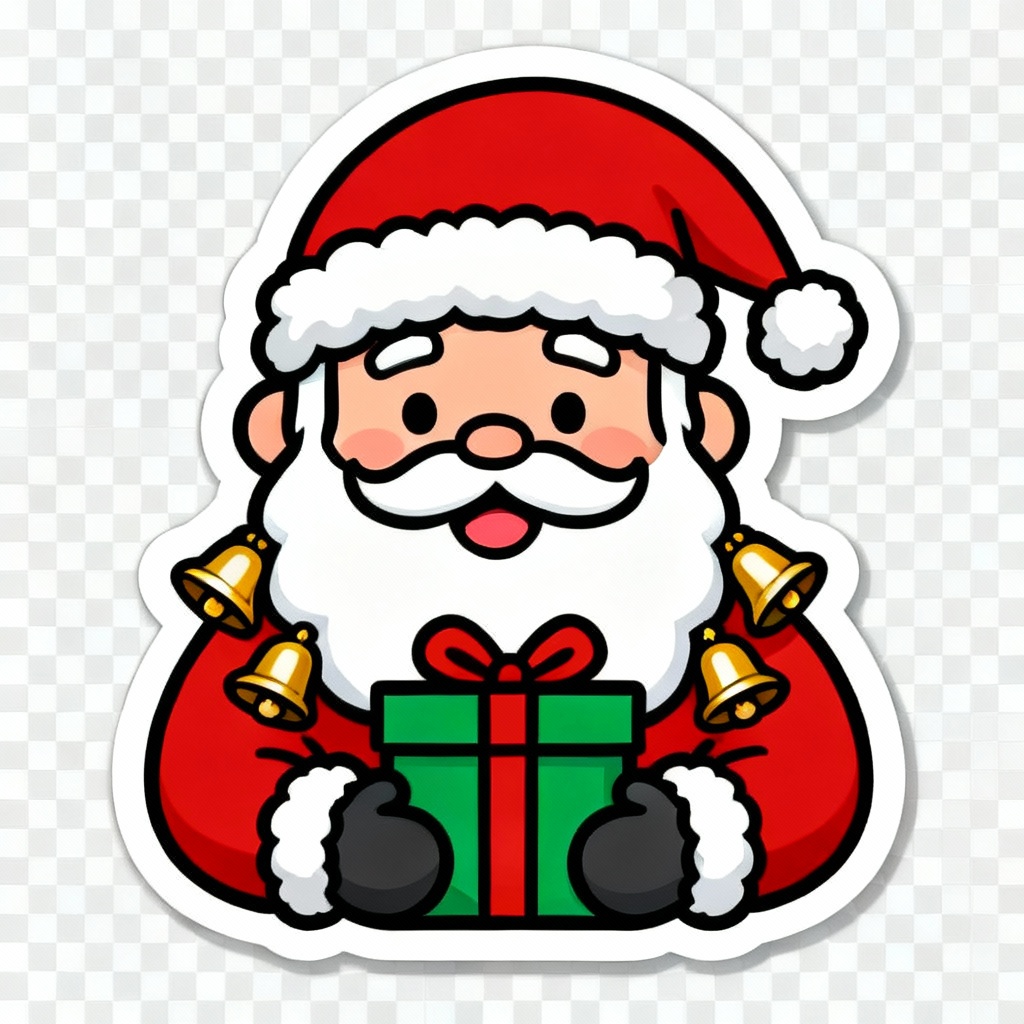 Flat vector Santa Claus clipart set with gifts and bells