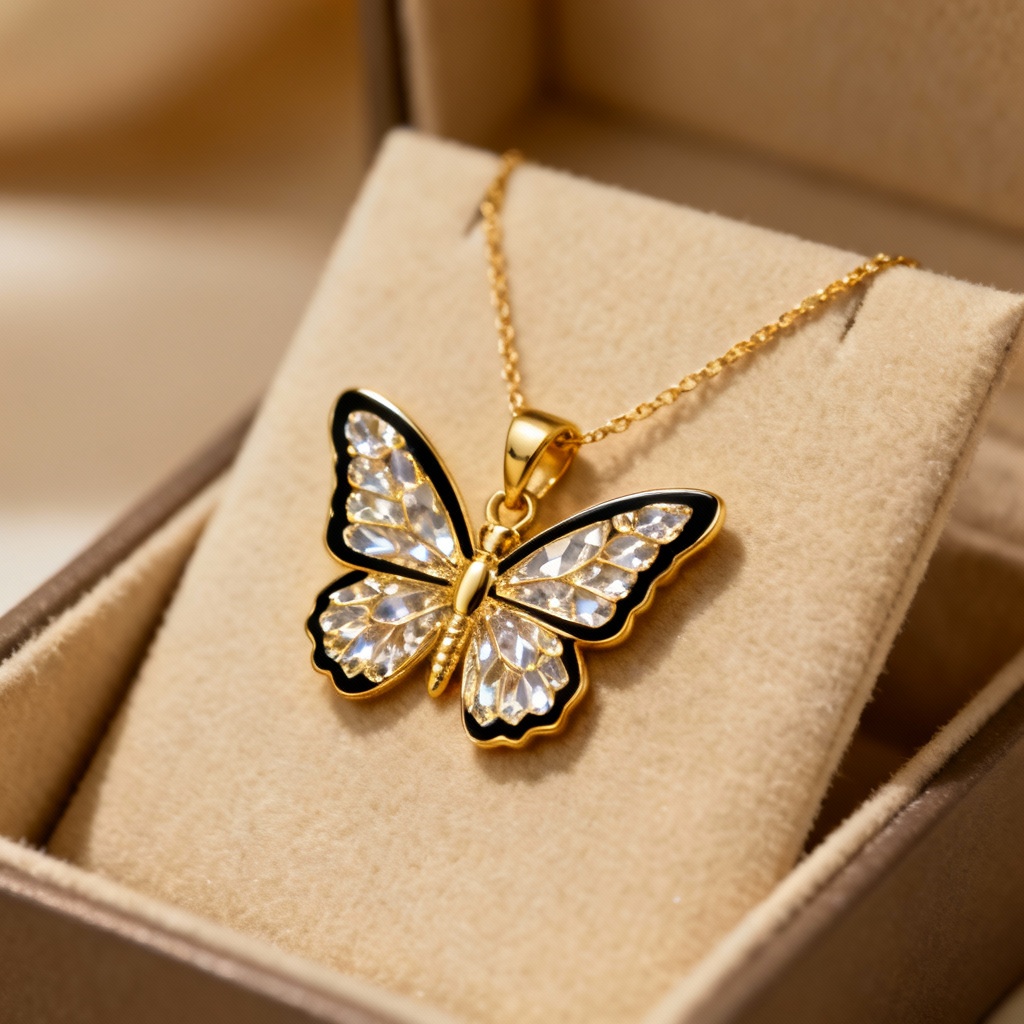AI monarch butterfly crystal pendant necklace