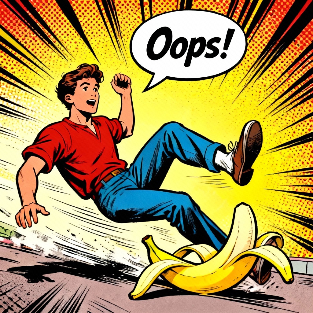 AI comic prank banana peel scene
