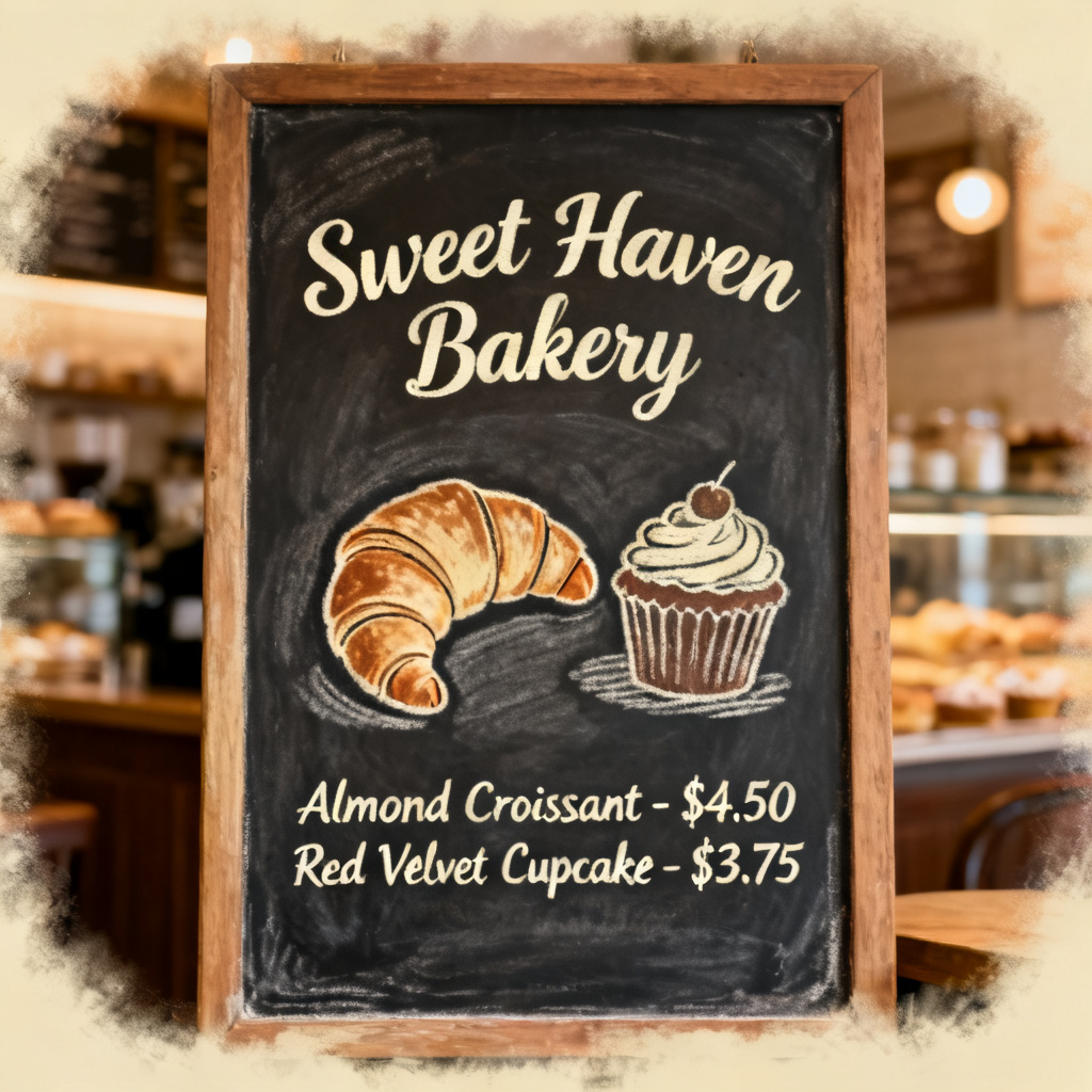 AI bakery menu chalkboard mockup