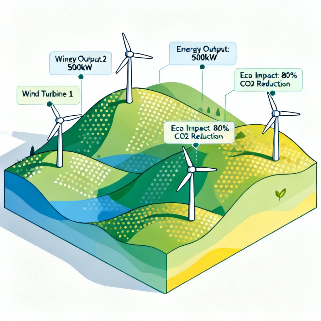 AI isometric wind farm infographic with turbines