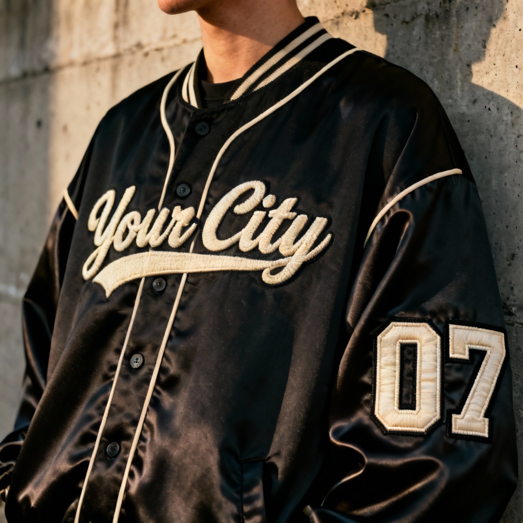 AI streetwear baseball jersey with cursive script