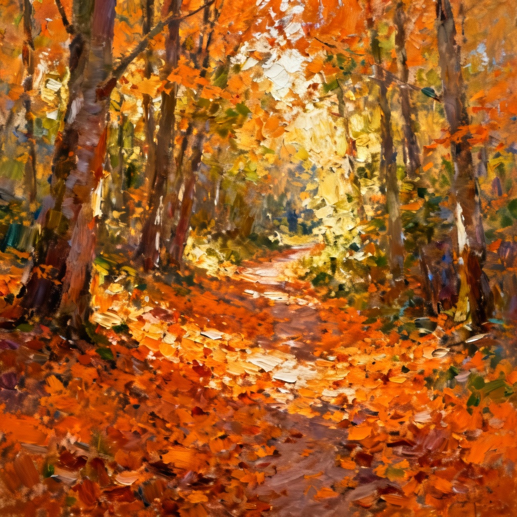 AI landscape impressionist painting of an autumn forest path