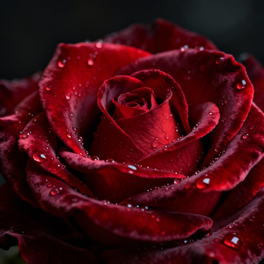 AI macro rose petals with dewdrops