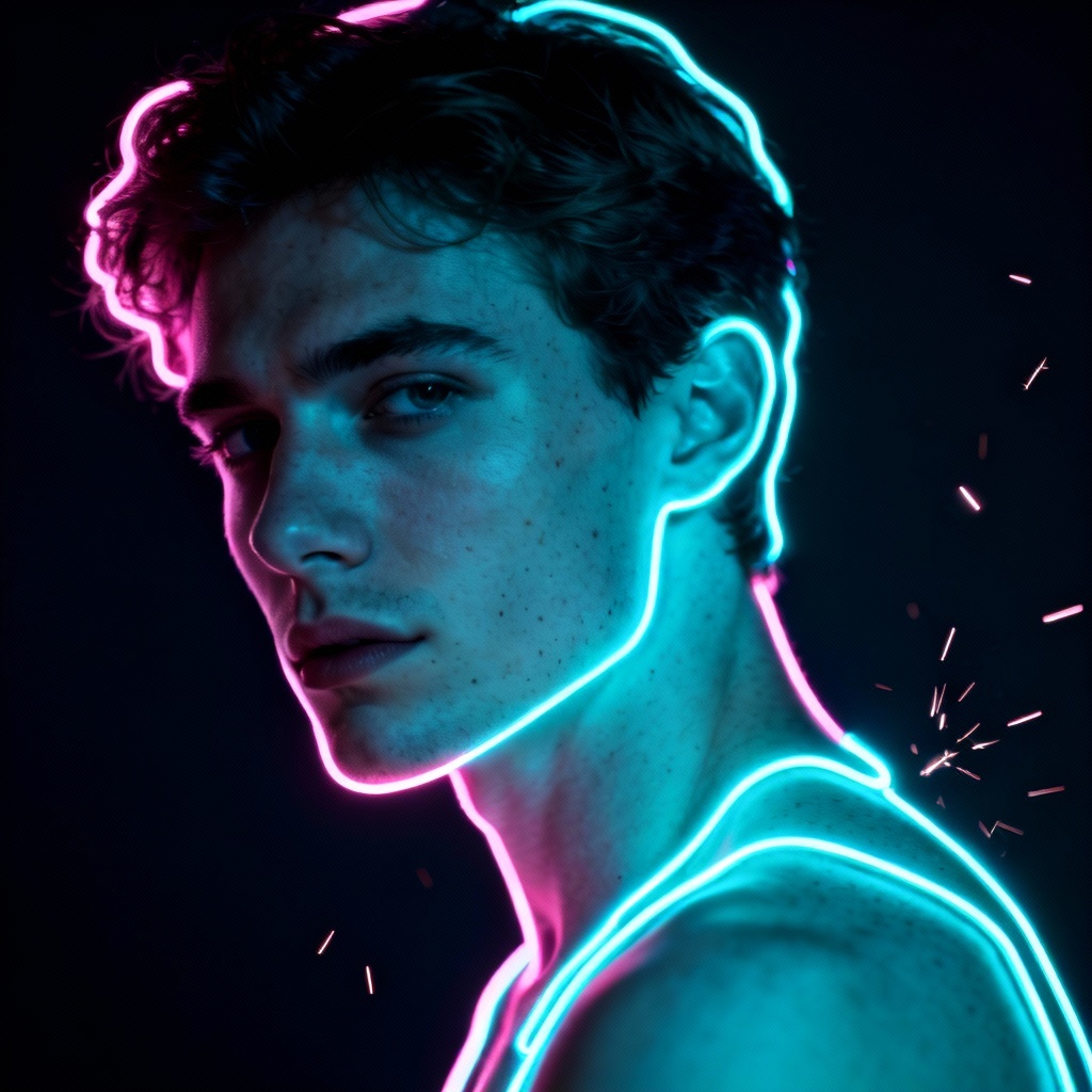 AI neon outline portrait effect