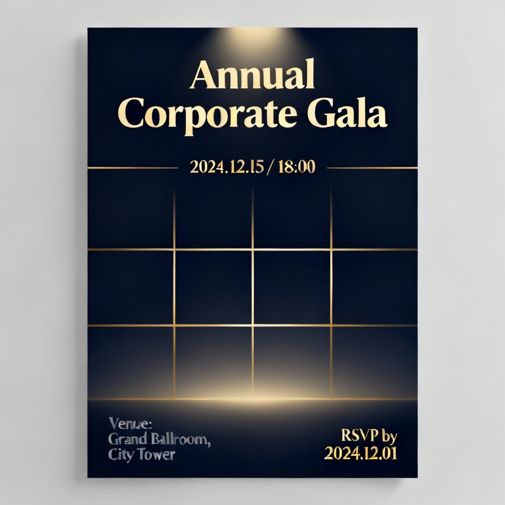 AI corporate event flyer with dark theme and geometric shapes