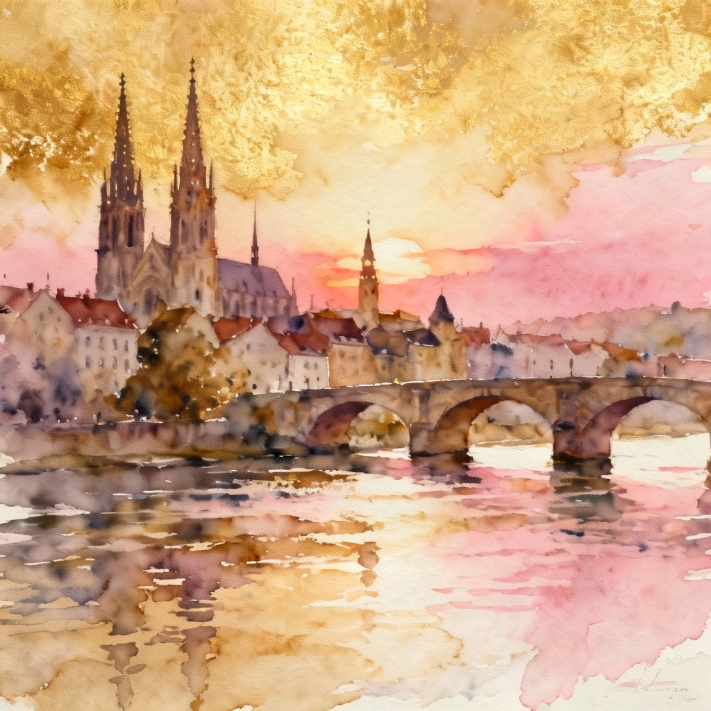 AI Watercolor Old Town Skyline