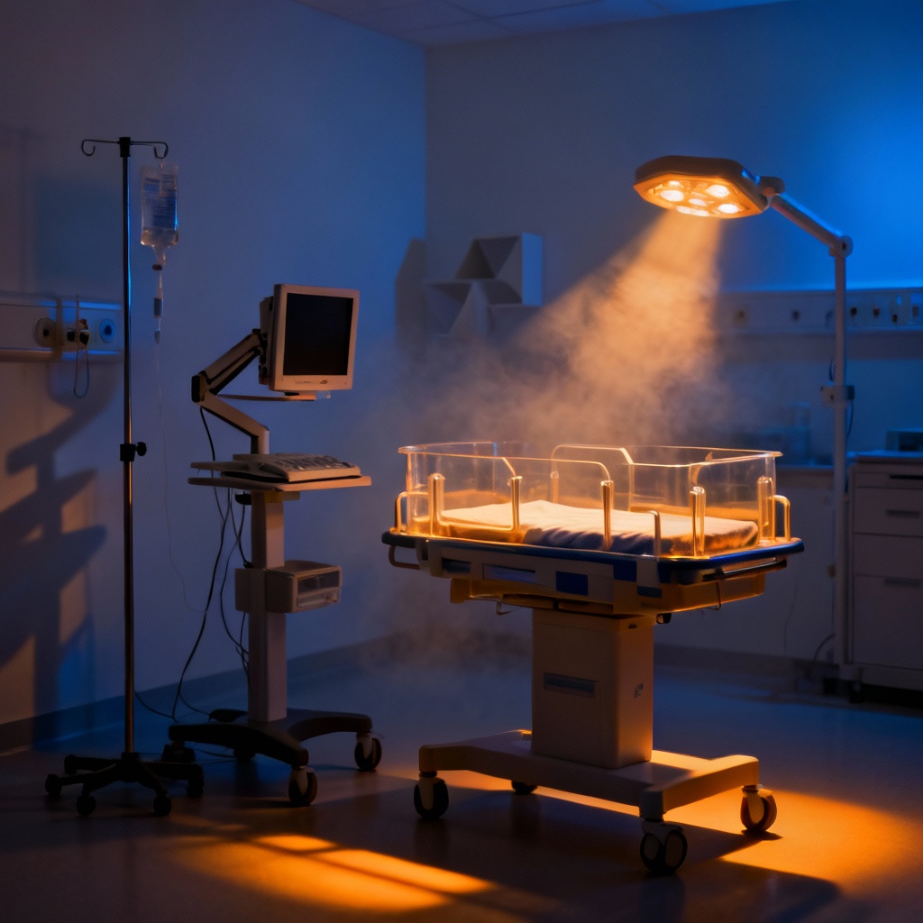 AI labor room night scene with calm lighting