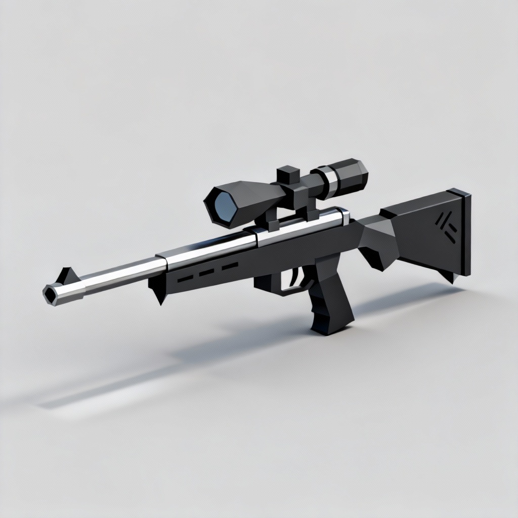 Low-poly isometric sniper rifle game asset