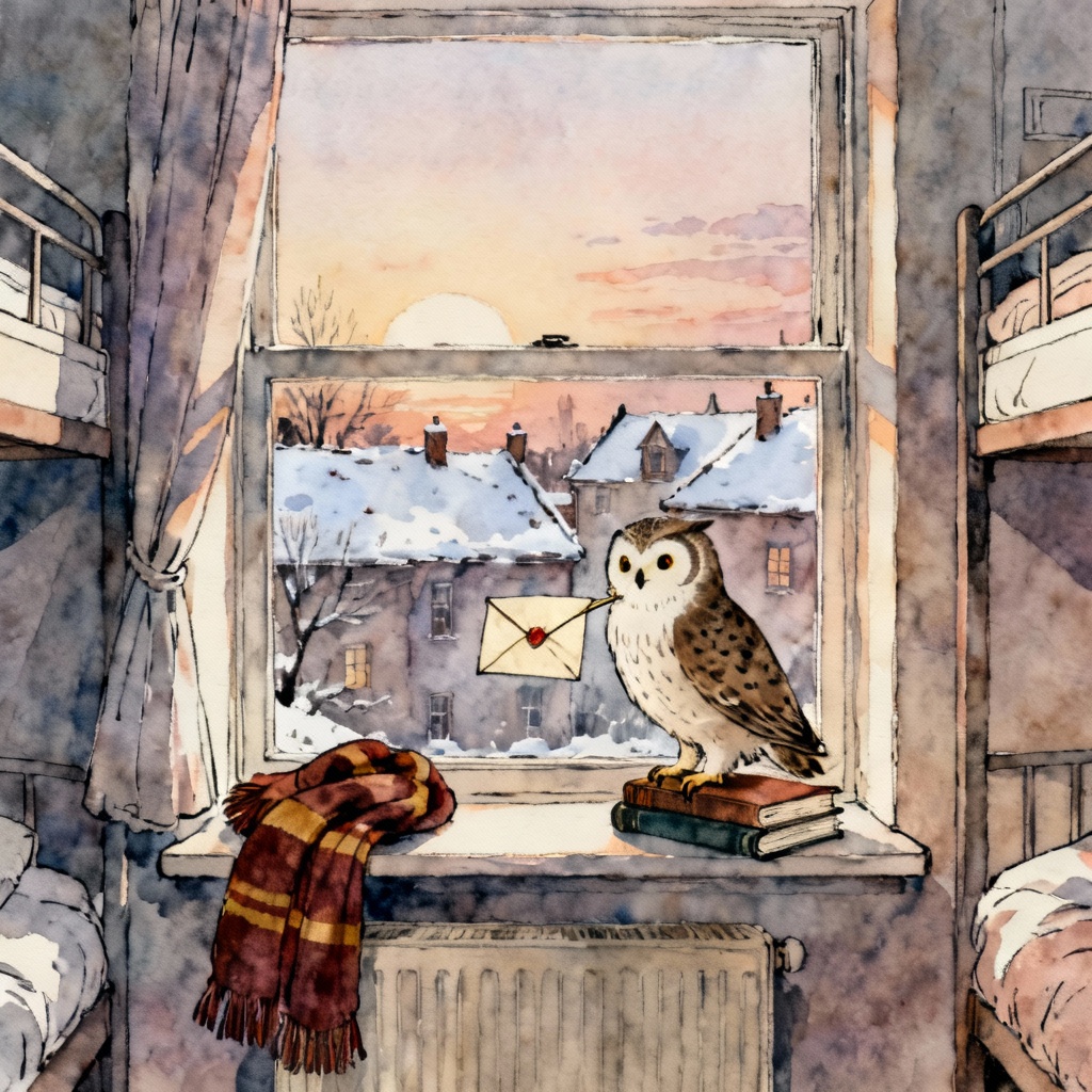 AI owl mail illustration at a dorm window