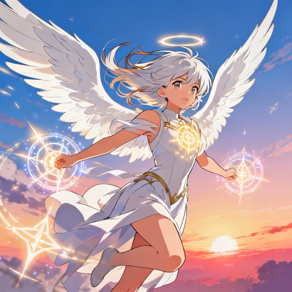 AI anime sky guardian angel with glowing sigils