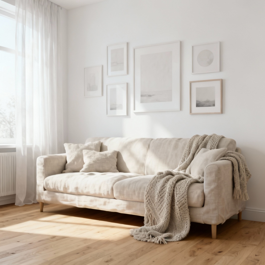AI Scandinavian living room with light wood and clean lines