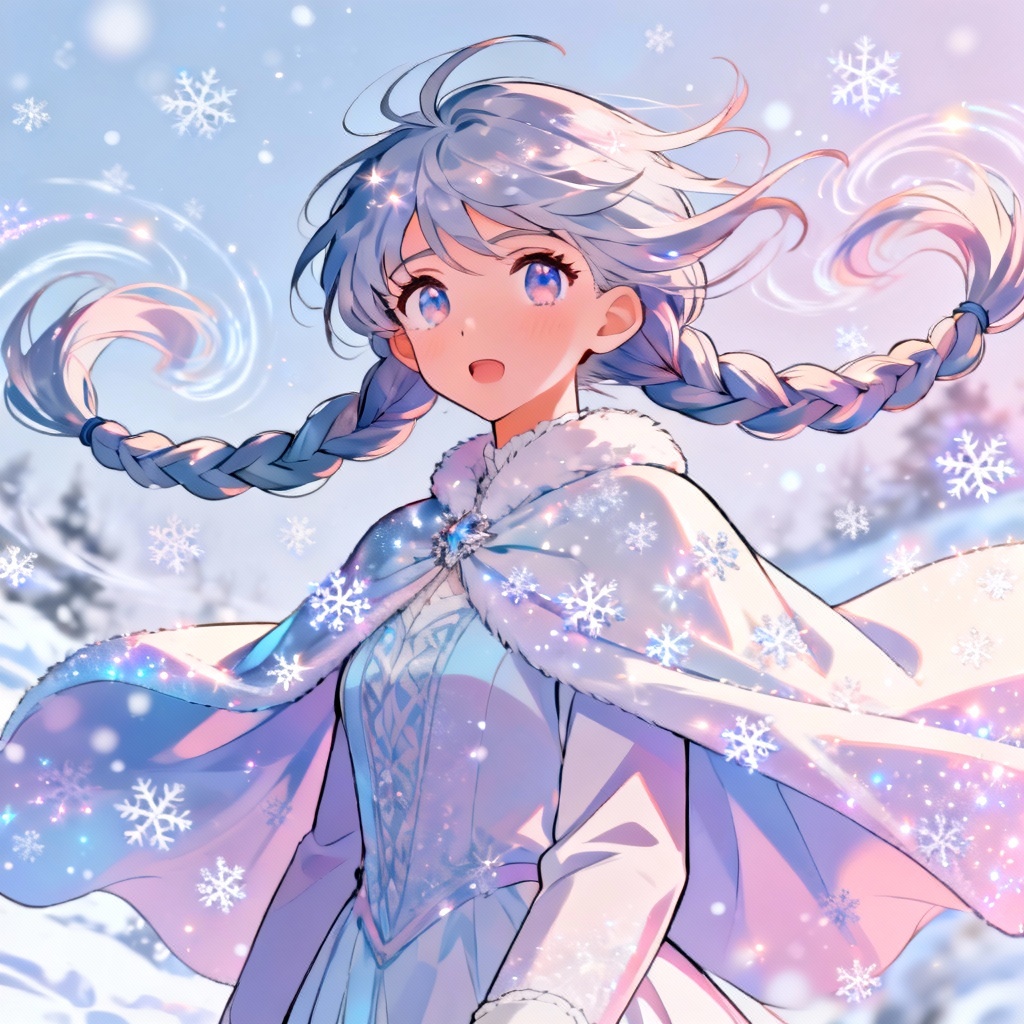 Anime style Snegurochka in snowy wind