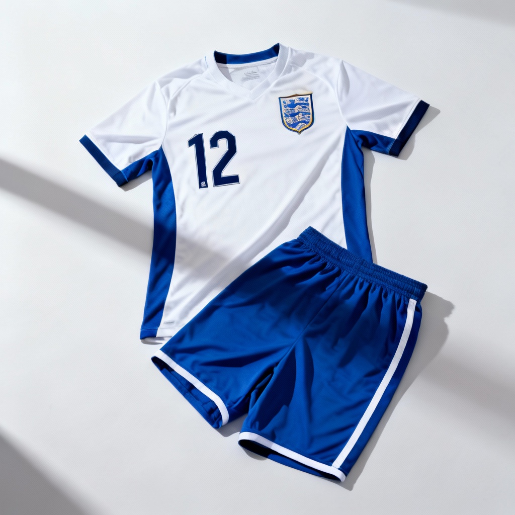AI sports PE kit uniform with jersey and shorts showing number and crest