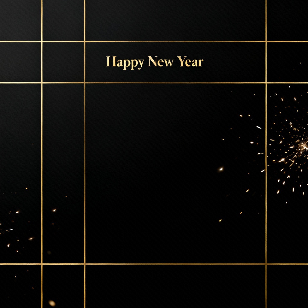 Minimal black and gold new year greeting card