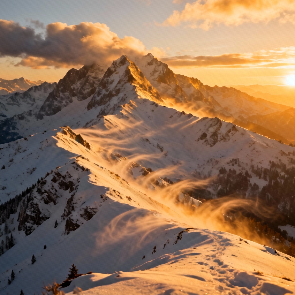 AI Snowy Mountain Sunrise Panorama