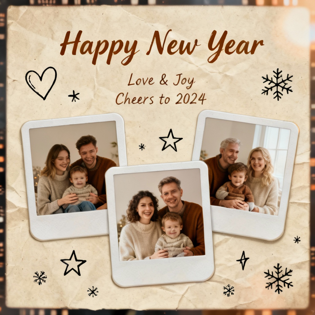 AI New Year photo collage card template