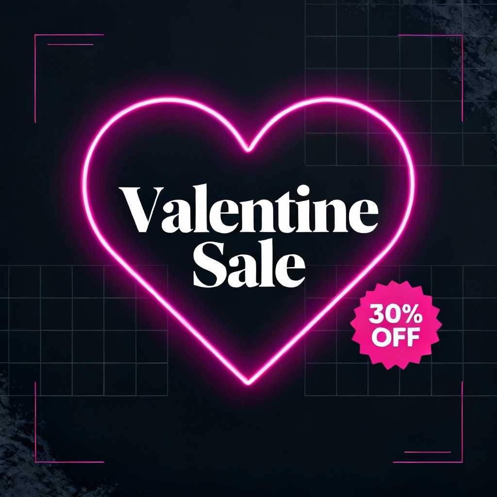 AI Neon Heart Valentine Promotion Poster with glow effects