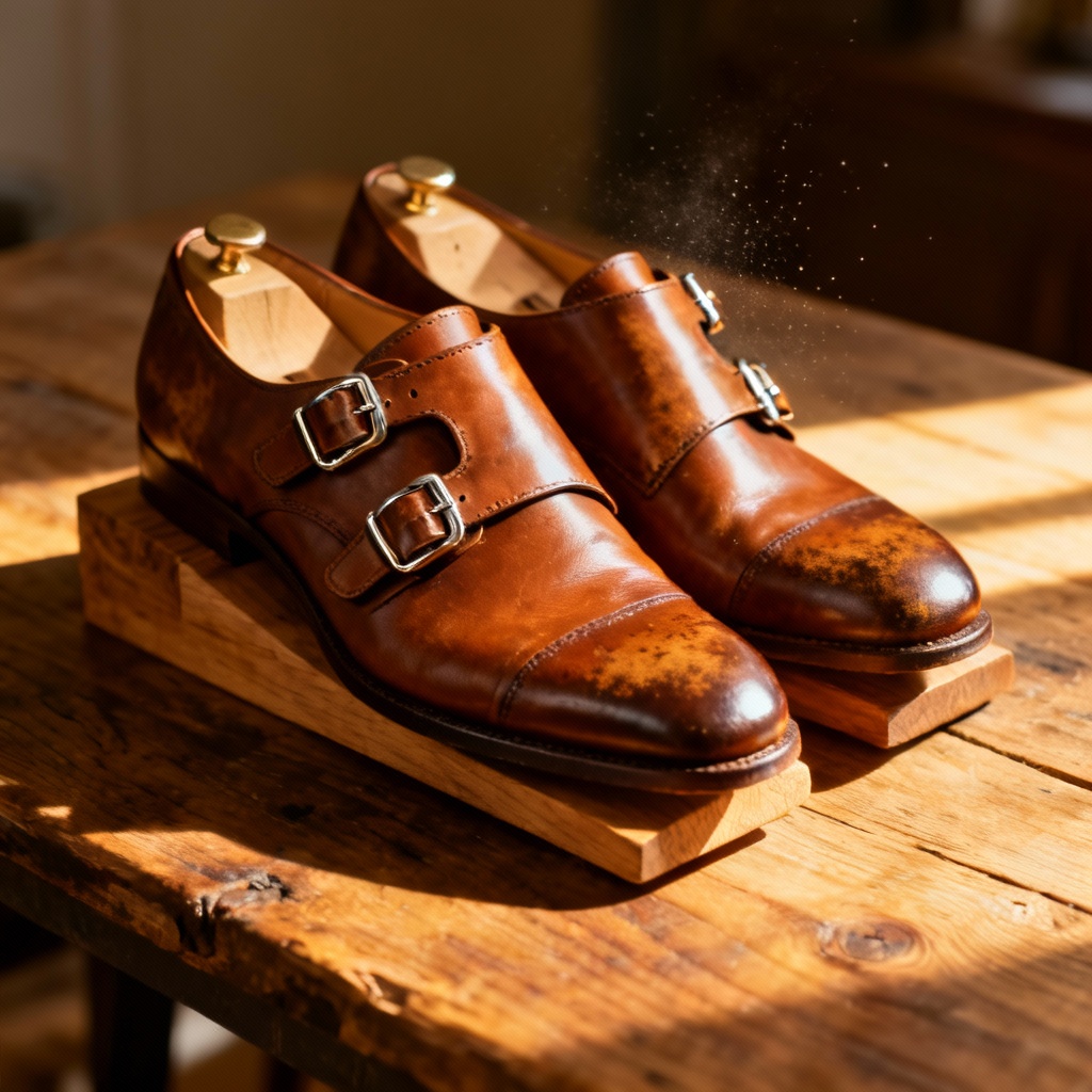 Cognac double monk strap dress shoes