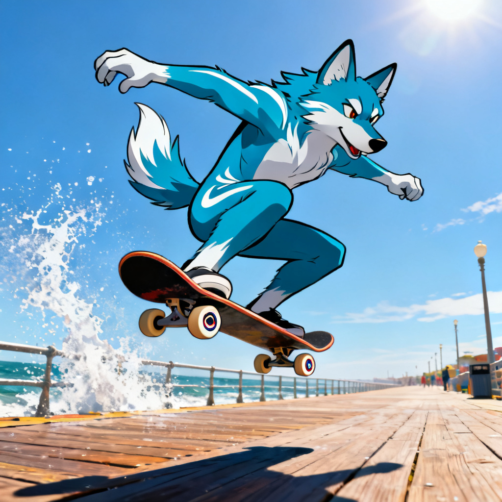 AI Sonic OC wolf skater performing a trick