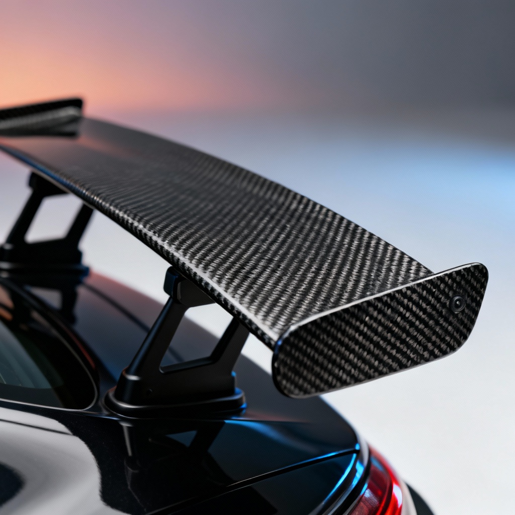 AI carbon fiber spoiler studio close-up