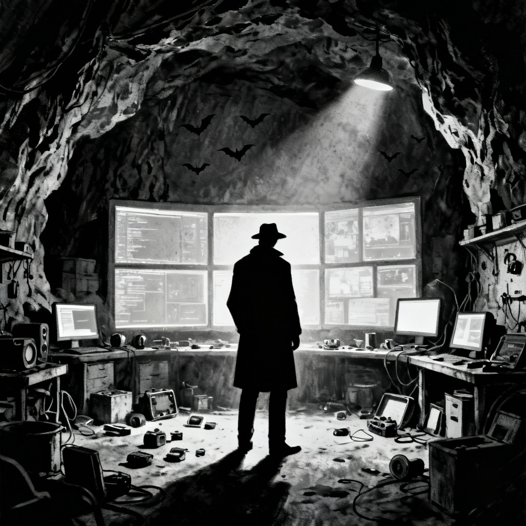 AI DC-style gothic detective lair