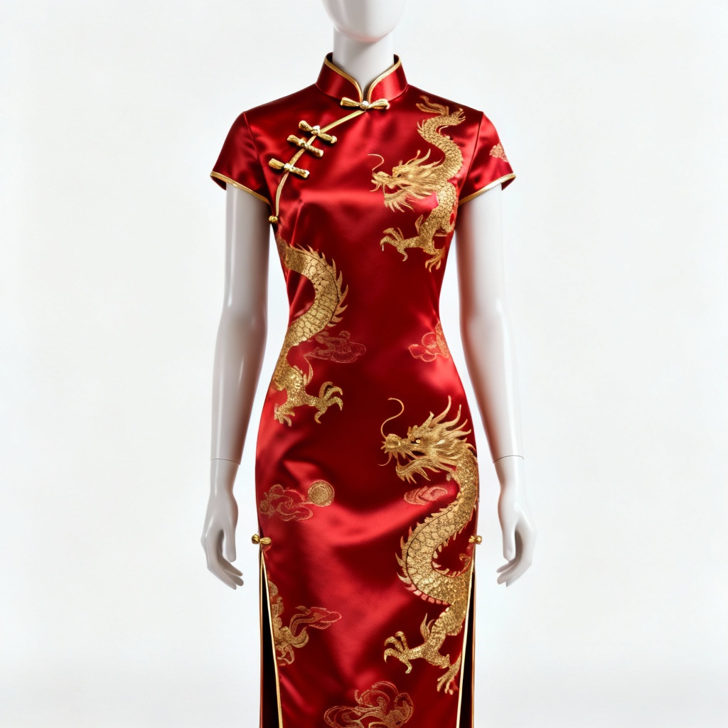 AI china dress generator mockup of red dragon brocade qipao