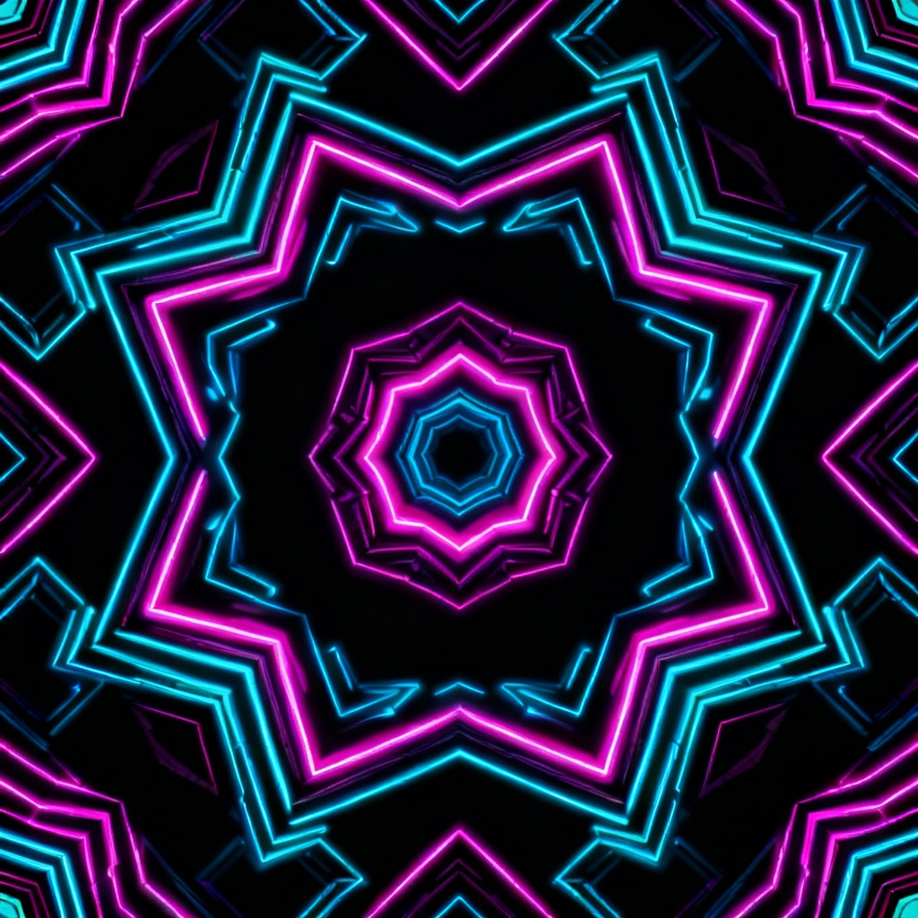 AI kaleidoscope neon geometric seamless pattern