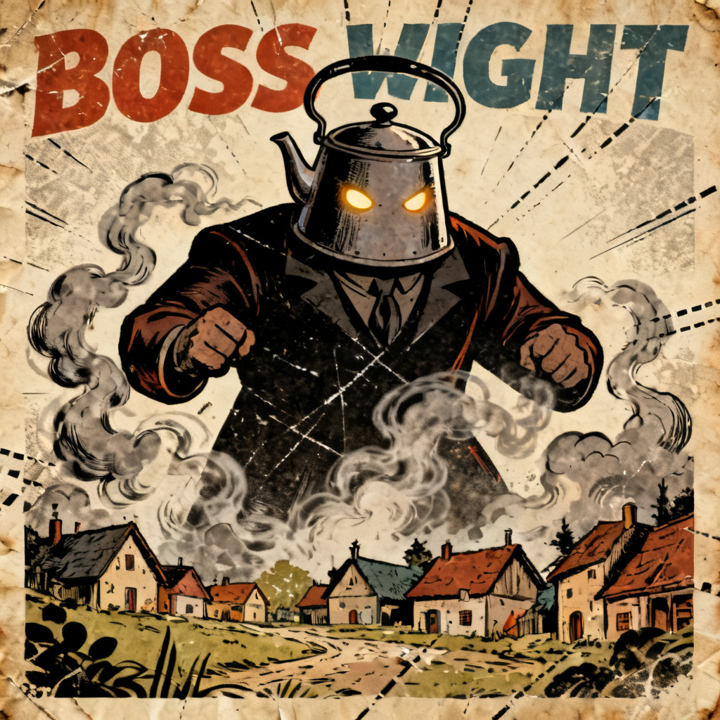 AI Cuphead OC towering kettle boss poster concept