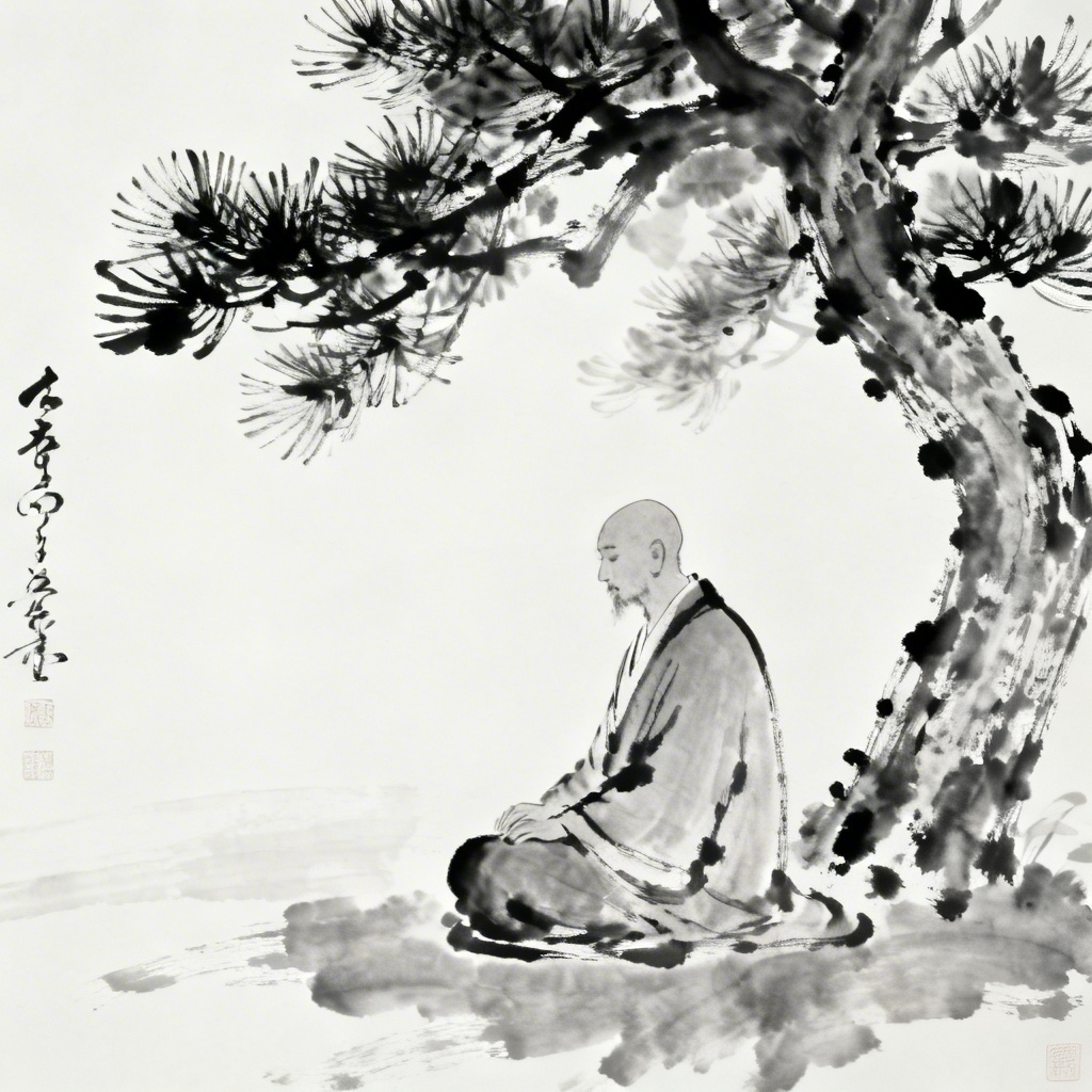 AI ink wash painting of a meditating monk