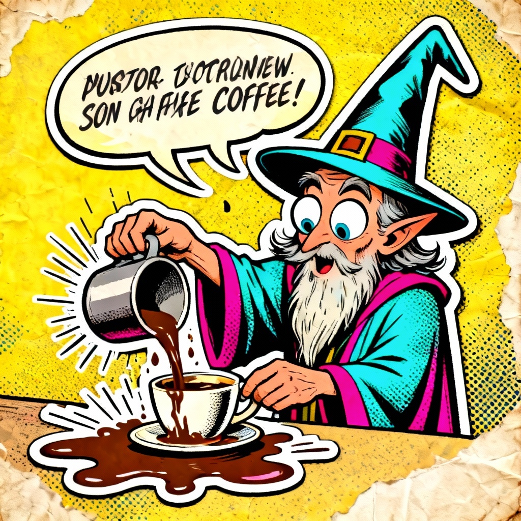 AI overcaffeinated wizard brainrot character