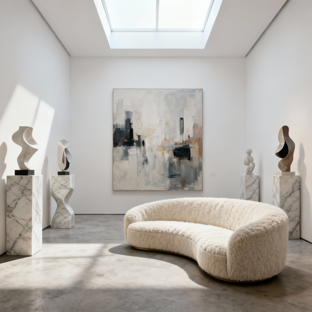 AI Curved Bouclé Sofa In Gallery
