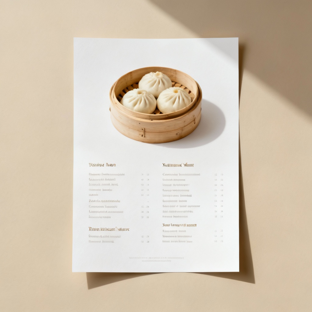 Minimal restaurant menu mockup with steamed buns photo