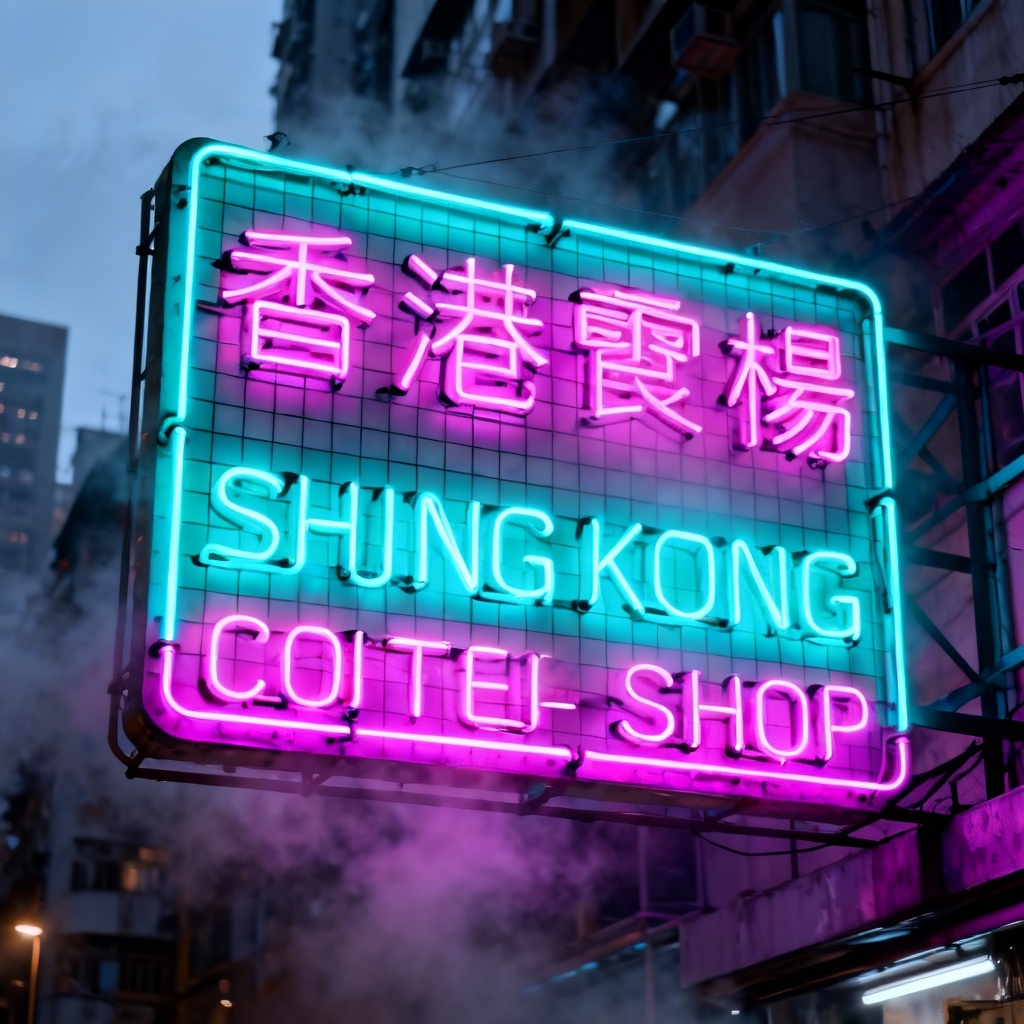 AI Chinese neon shop sign in retro Hong Kong style