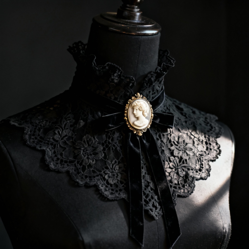 AI gothic lace collar with cameo brooch