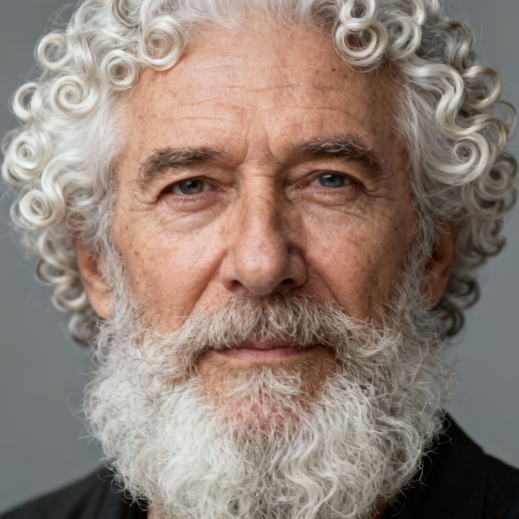 AI portrait with coiled, textured white beard