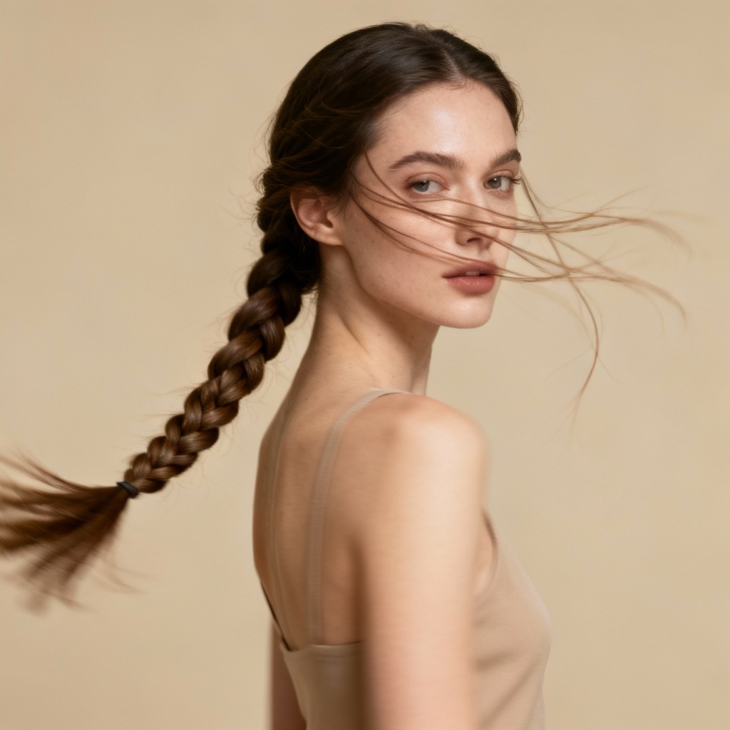 Editorial braid in motion with flyaway detail
