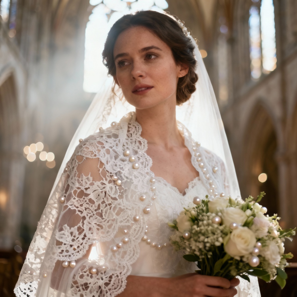 Delicate white lace bridal shawl for wedding styling