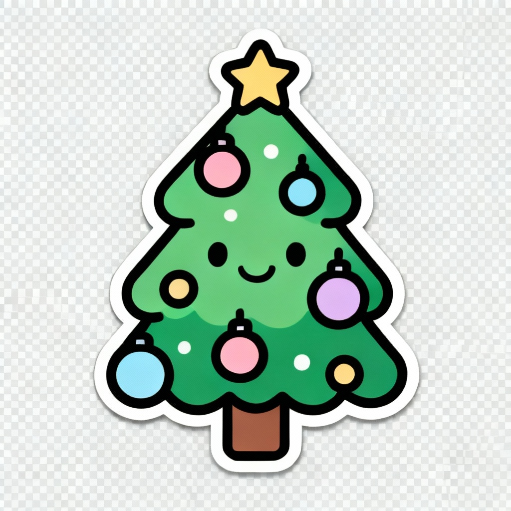 Kawaii cute Christmas tree clipart icons