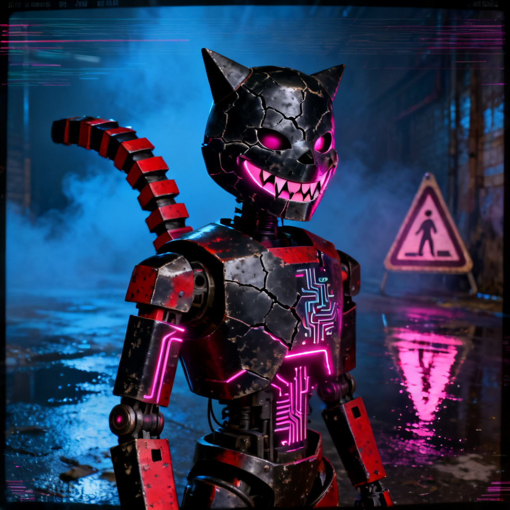AI FNAF fox animatronic OC with neon accents