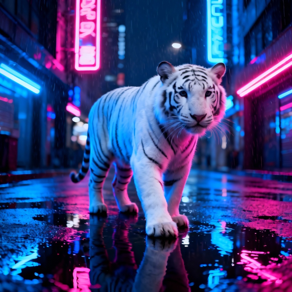 AI cyberpunk white pet tiger