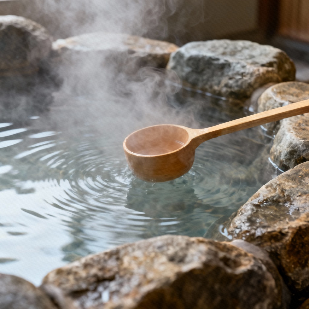AI Mist and Stone Detail of Onsen Pool