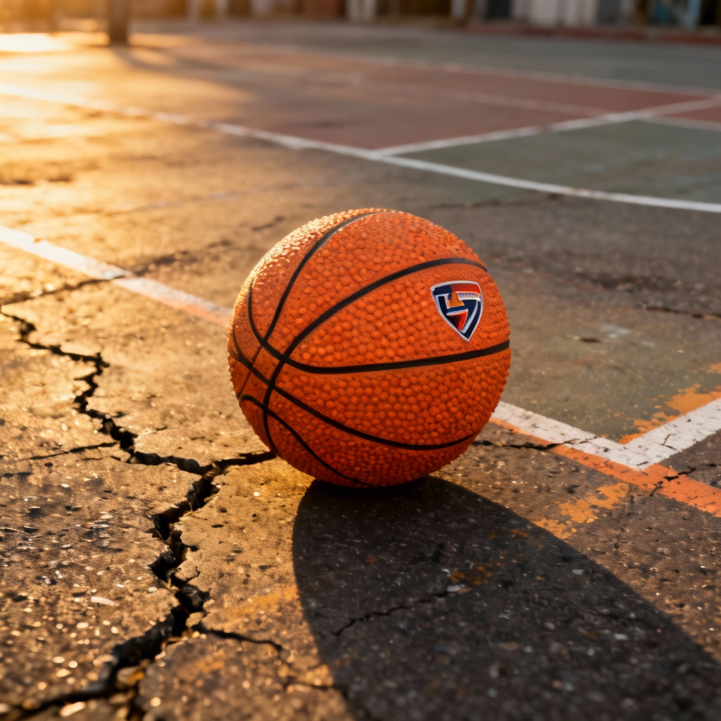 AI orange street basketball on asphalt court
