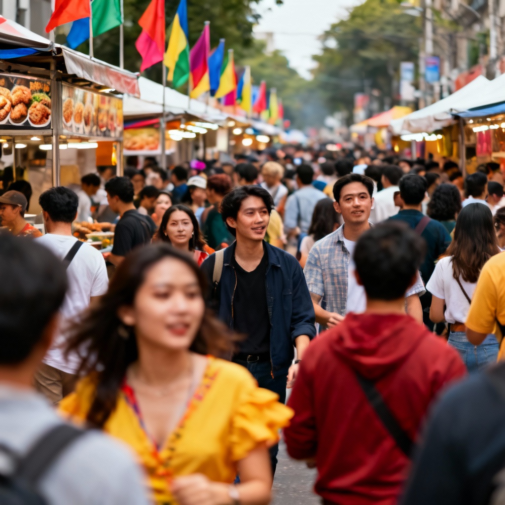 AI vibrant festival pedestrian crowd