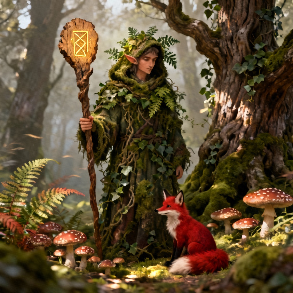 AI forest elf druid with animal companion