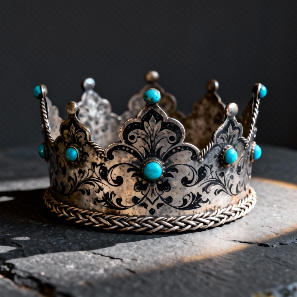 AI boyar crown in silver with niello inlay and turquoise
