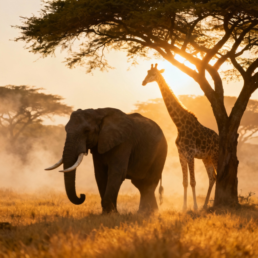 AI African savanna wildlife at sunset