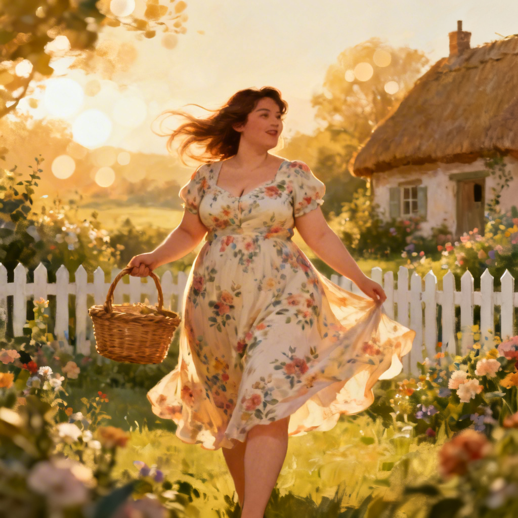 Chubby girlfriend cottagecore garden date scene