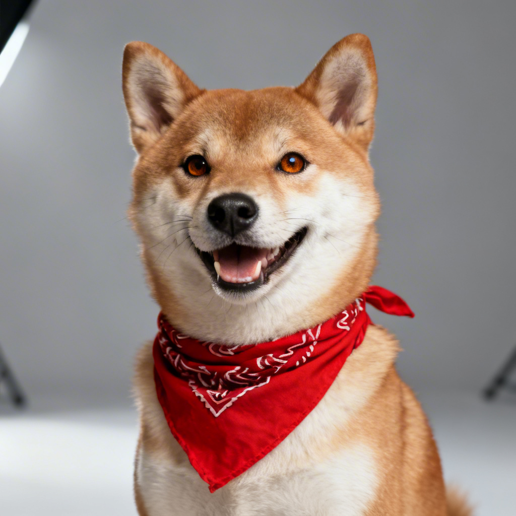 AI Smiling Shiba Inu dog portrait with soft studio lighting