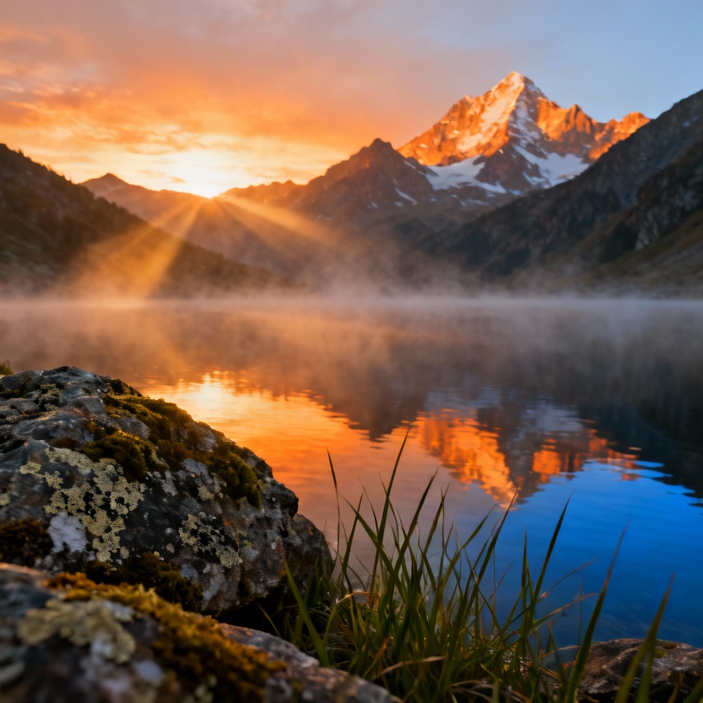 AI high resolution HDR landscape of alpine lake